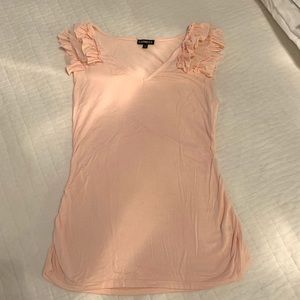 XS blush tee with ruffled shoulders